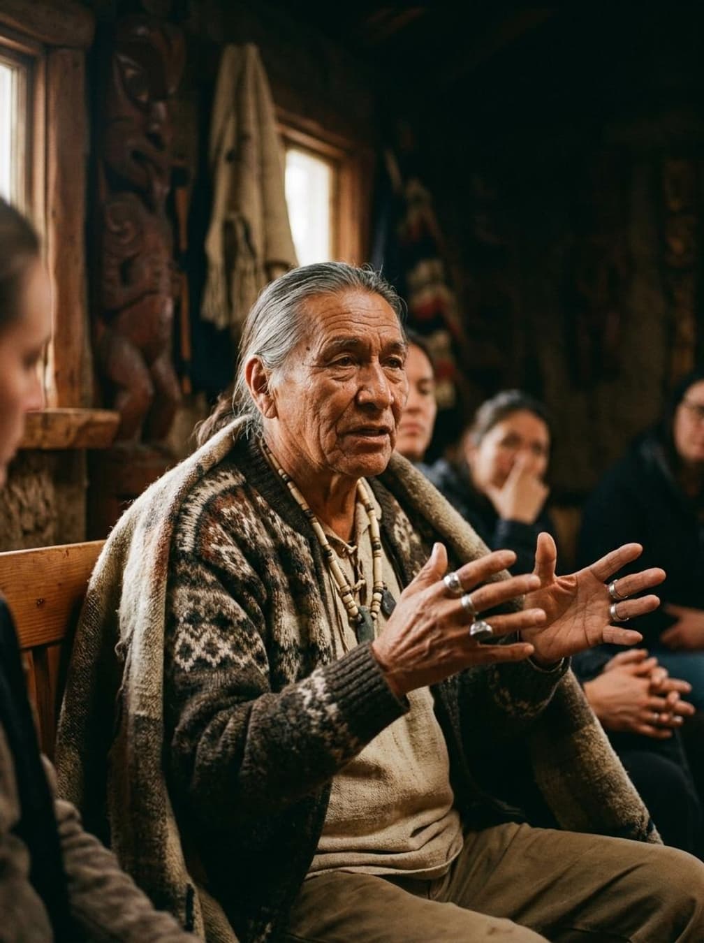 Elder sharing ancestral knowledge being recorded for documentation