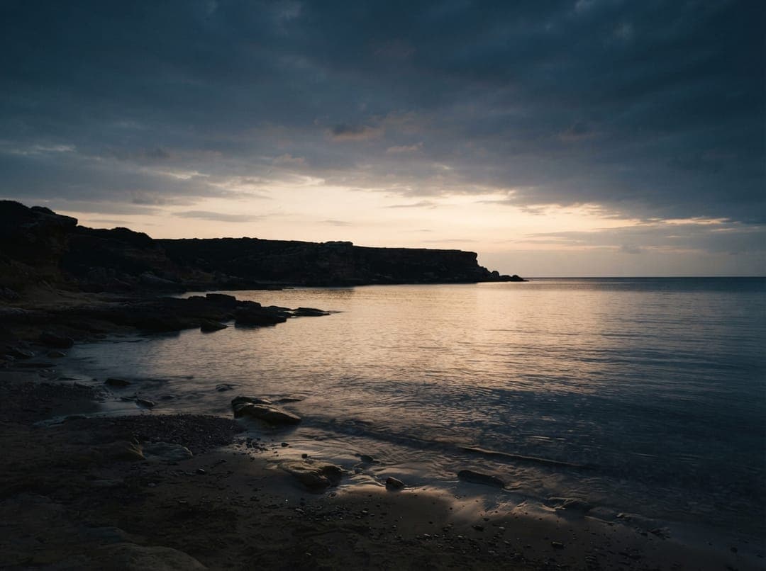 Calm coastline at dusk